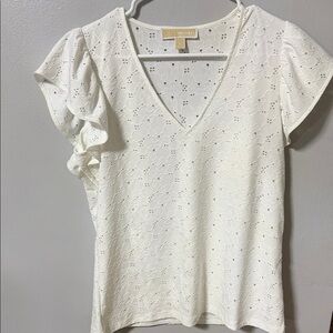 Michael Kors White Eyelet V-Neck Blouse